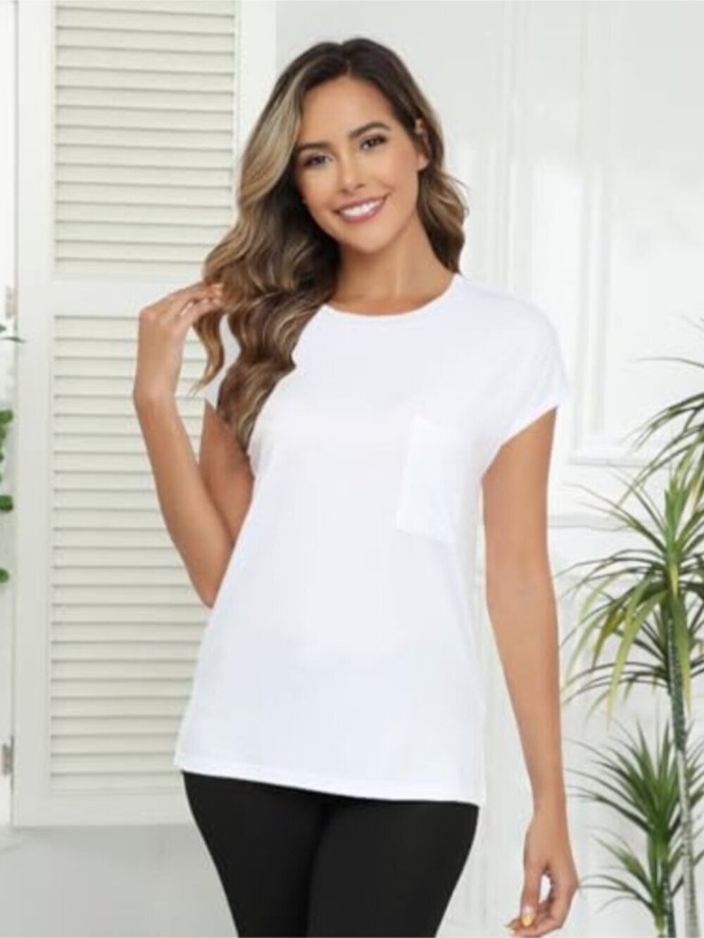 Solid Loose Fit Pocket Tunic Cap Sleeve Top - Picture 7 of 9